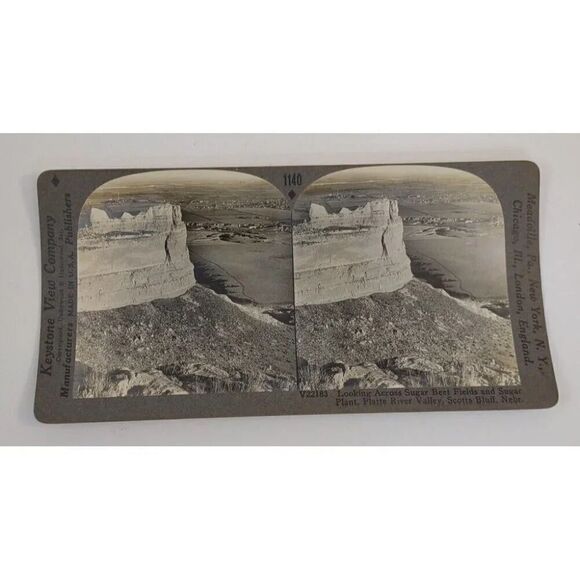 Scotts Bluff Nebraska Stereoview Card Platte River Valley Sugar Beet Field - Picture 1 of 10
